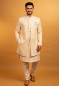 Ivory Mirror Embroidered Sherwani for Groom – Premium Wedding & Reception Wear