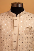 Ivory Mirror Embroidered Sherwani for Groom – Premium Wedding & Reception Wear