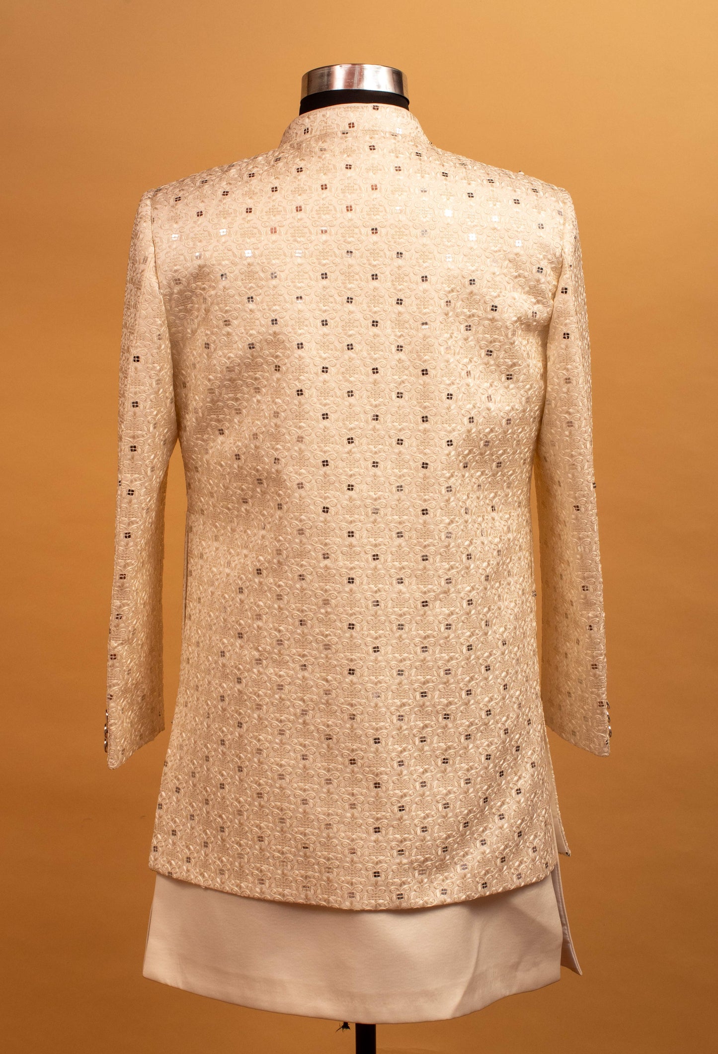 Ivory Mirror Embroidered Sherwani for Groom – Premium Wedding & Reception Wear