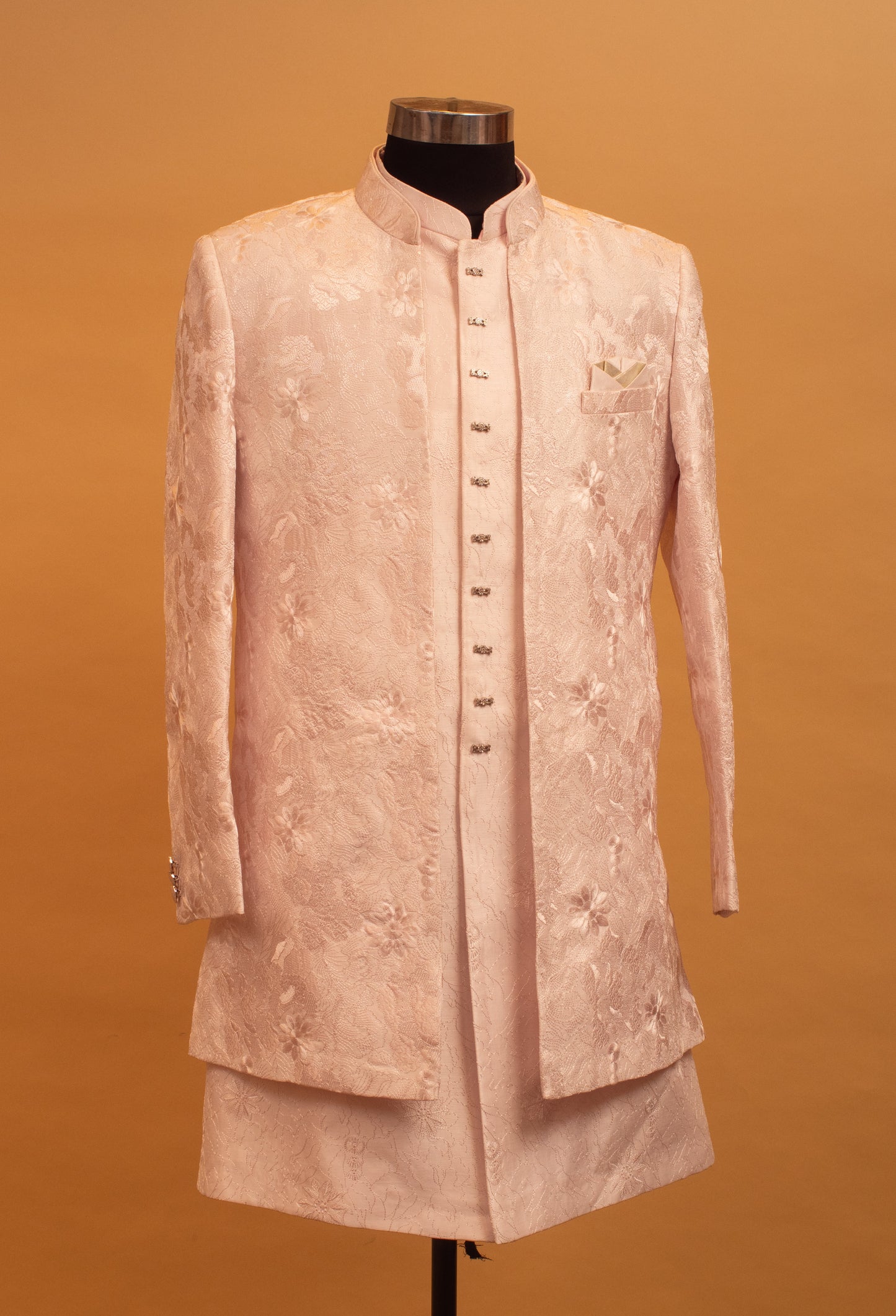 Blush Pink Textured Sherwani Set for Men – Wedding & Engagement Outfit