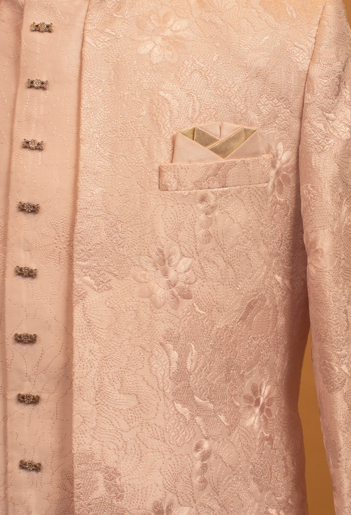 Blush Pink Textured Sherwani Set for Men – Wedding & Engagement Outfit