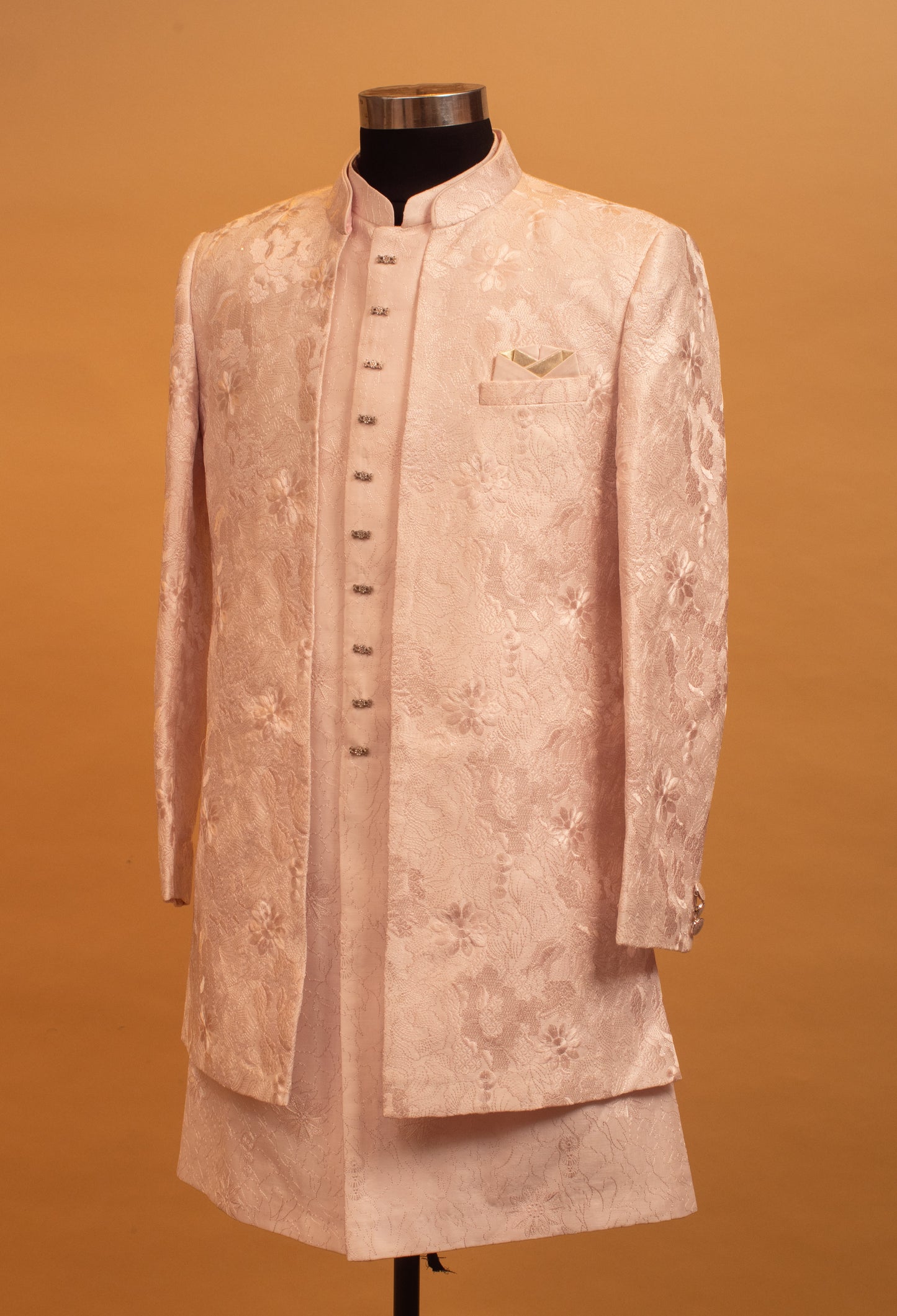 Blush Pink Textured Sherwani Set for Men – Wedding & Engagement Outfit