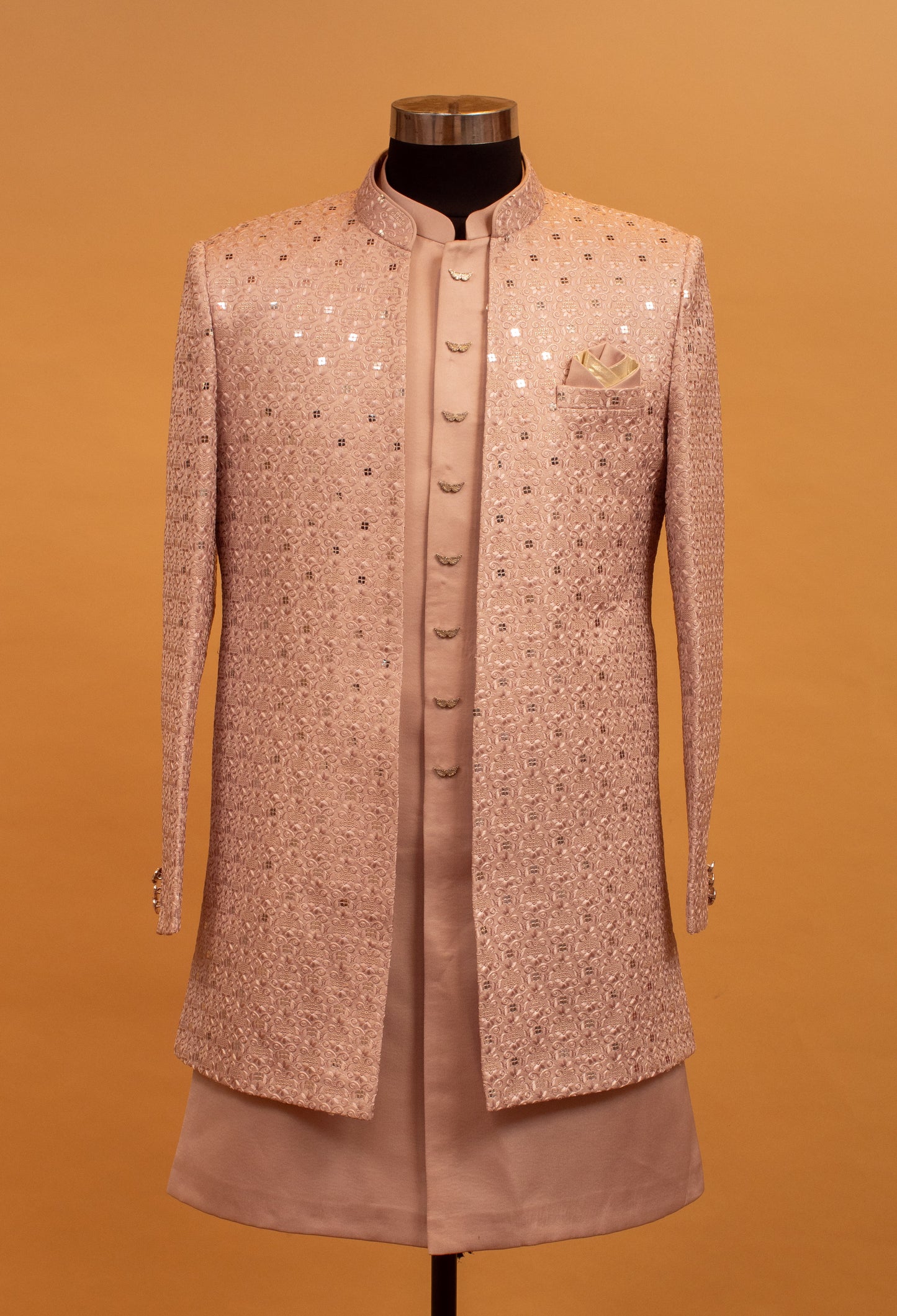 Blush Pink Sequin Embroidered Sherwani for Men – Premium Wedding & Festive Wear
