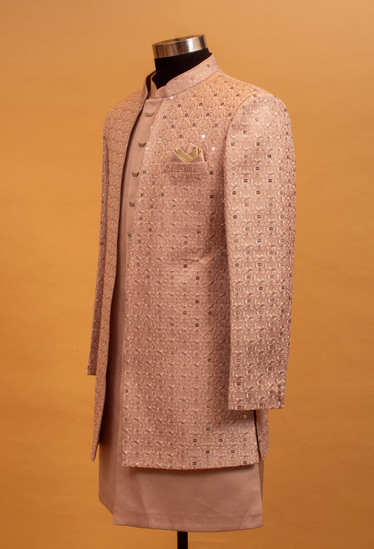 Blush pink sequin embroidered sherwani for men – product image 2