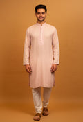 Blush Pink Embroidered Men’s Kurta – Festive & Wedding Wear for Groomsmen