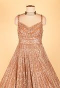 Rose Gold Fully Sequined Ball Gown with Pleated Flare – Premium Party & Reception Wear Dress