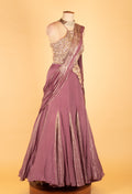 Purple Designer Lehenga Saree Fusion with Heavy Embellished Blouse – Premium Wedding & Reception Wear
