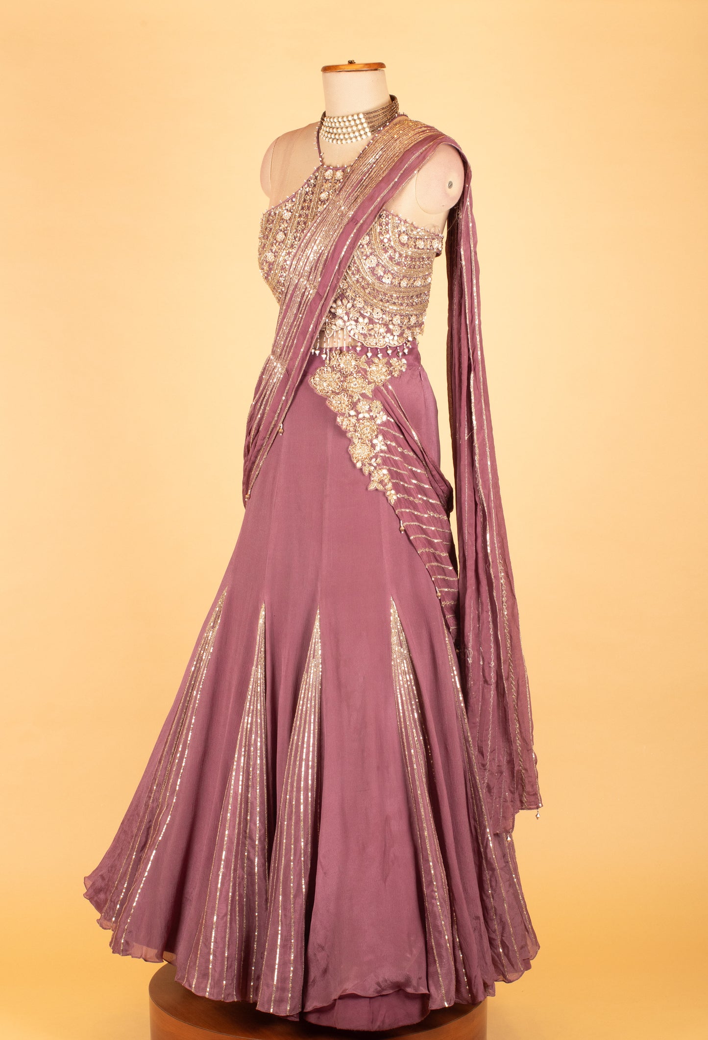 Purple Designer Lehenga Saree Fusion with Heavy Embellished Blouse – Premium Wedding & Reception Wear