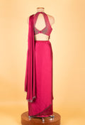 Fuchsia Pink Embellished Pre-Draped Saree Gown with Halter Neck – Luxury Cocktail & Wedding Wear
