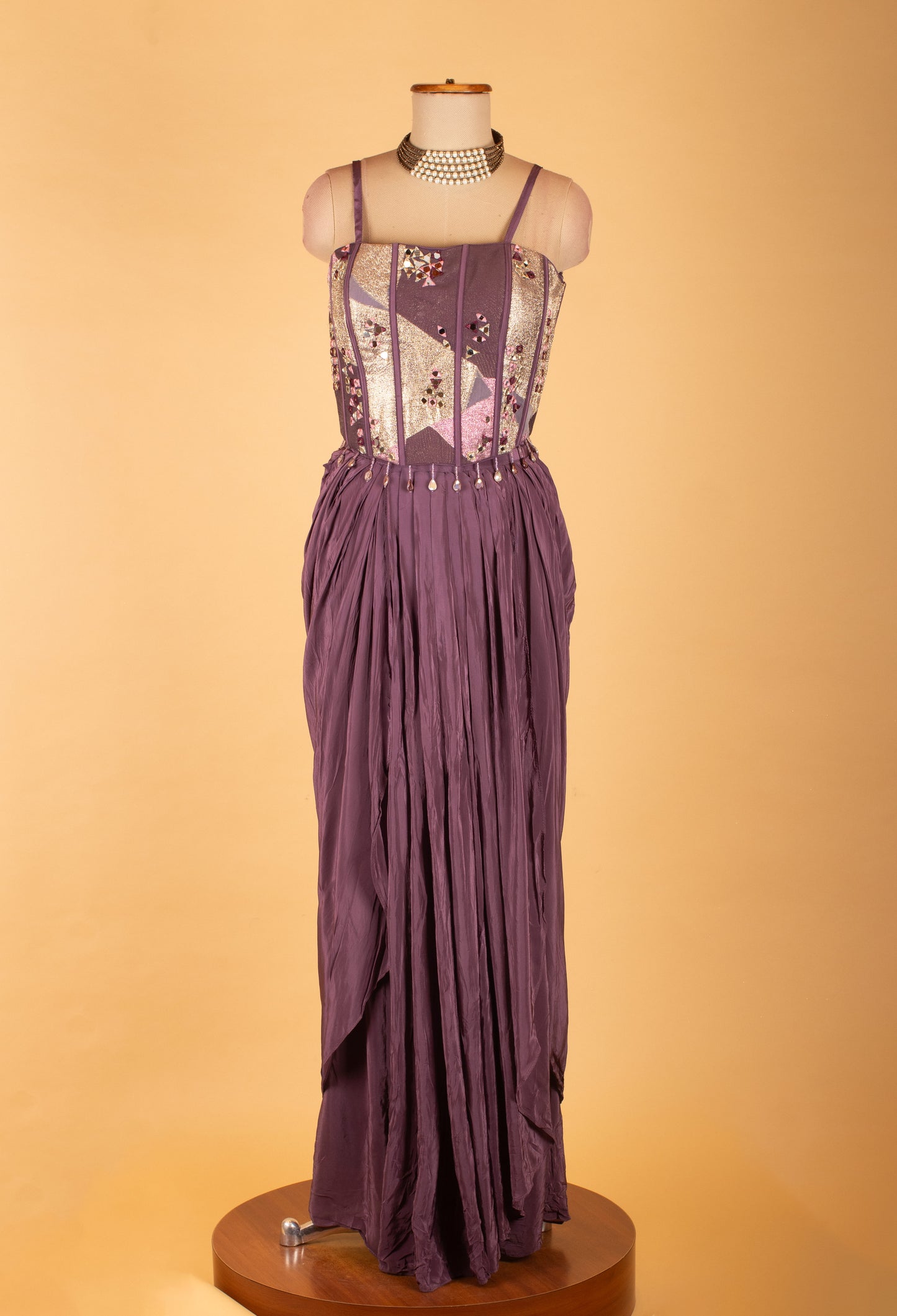 Purple Straight-Cut Designer Suit with Embellished Corset Style Bodice & Cape – Premium Party & Wedding Wear