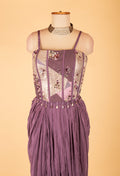 Purple Straight-Cut Designer Suit with Embellished Corset Style Bodice & Cape – Premium Party & Wedding Wear
