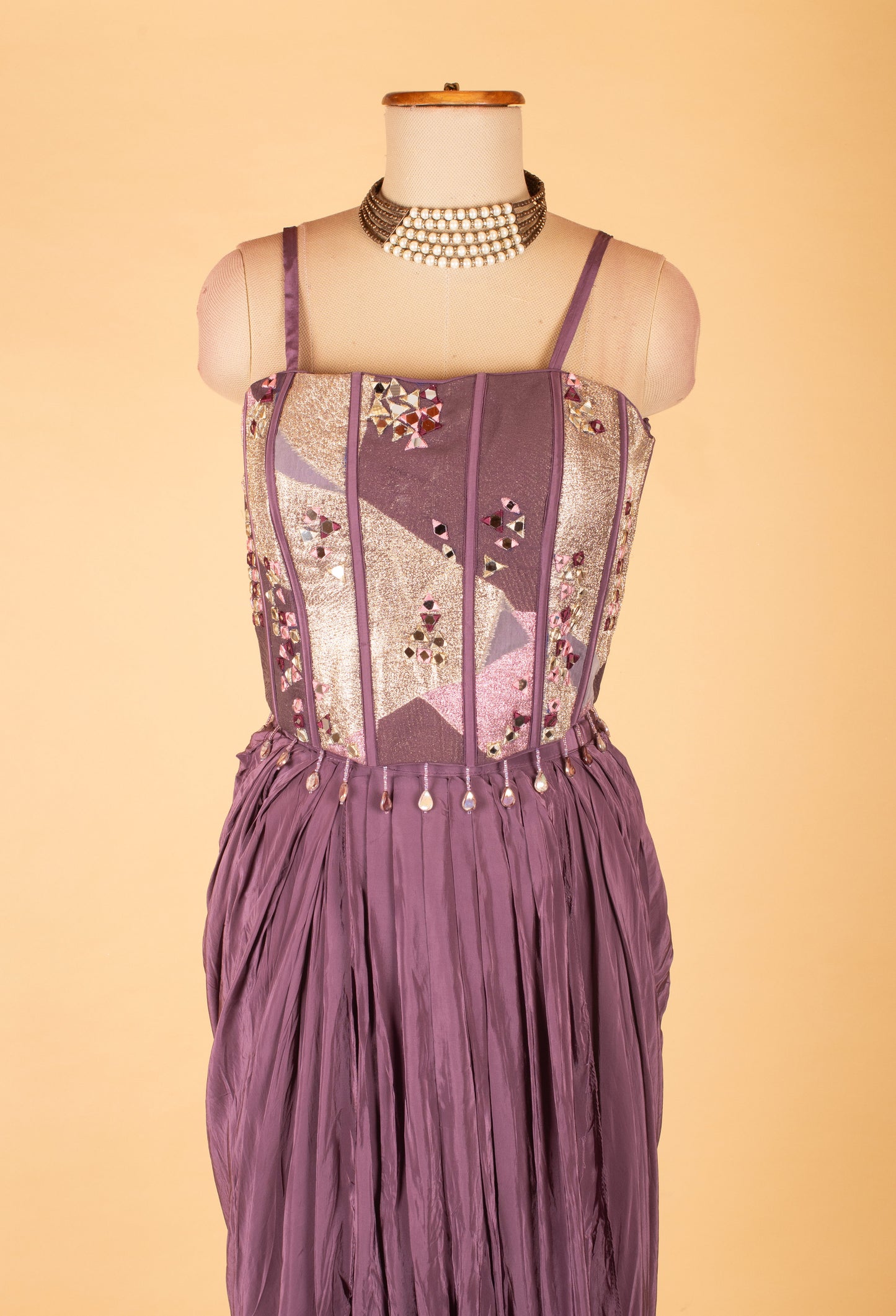 Purple Straight-Cut Designer Suit with Embellished Corset Style Bodice & Cape – Premium Party & Wedding Wear