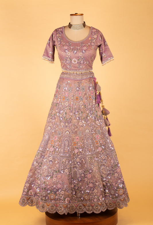 Lavender heavy embellished bridal lehenga with net dupatta – product image 2