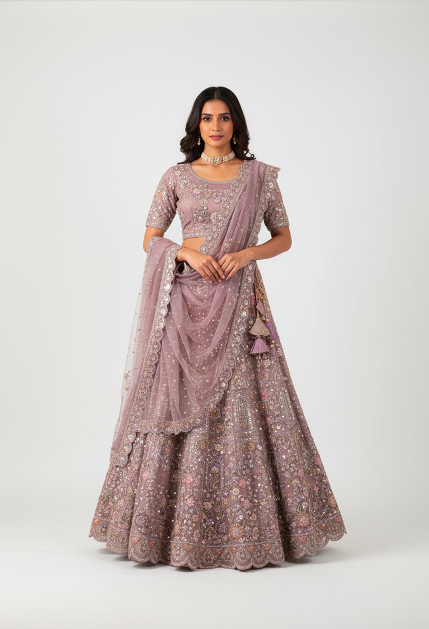 Lavender Heavy Embellished Bridal Lehenga Choli with Dupatta – Wedding & Reception Wear