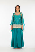 Teal Straight-Cut Sharara Suit with Embellished Kurta & Dupatta – Festive & Party Wear