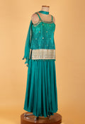 Teal Straight-Cut Sharara Suit with Embellished Kurta & Dupatta – Festive & Party Wear