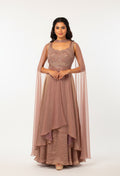 Mauve Straight-Cut Designer Suit with Heavy Embellished Bodice & Cape Dupatta – Party & Reception Wear
