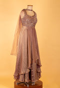 Mauve Straight-Cut Designer Suit with Heavy Embellished Bodice & Cape Dupatta – Party & Reception Wear
