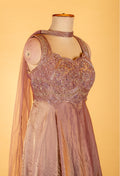 Mauve Straight-Cut Designer Suit with Heavy Embellished Bodice & Cape Dupatta – Party & Reception Wear