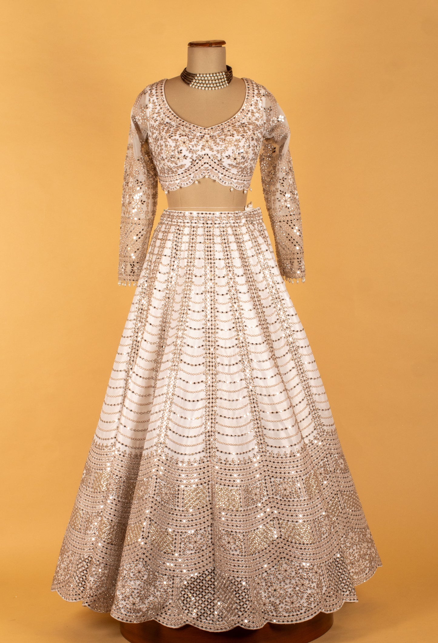 White & Gold Heavy Embellished Bridal Lehenga Choli with Cape Dupatta – Premium Wedding & Reception Wear