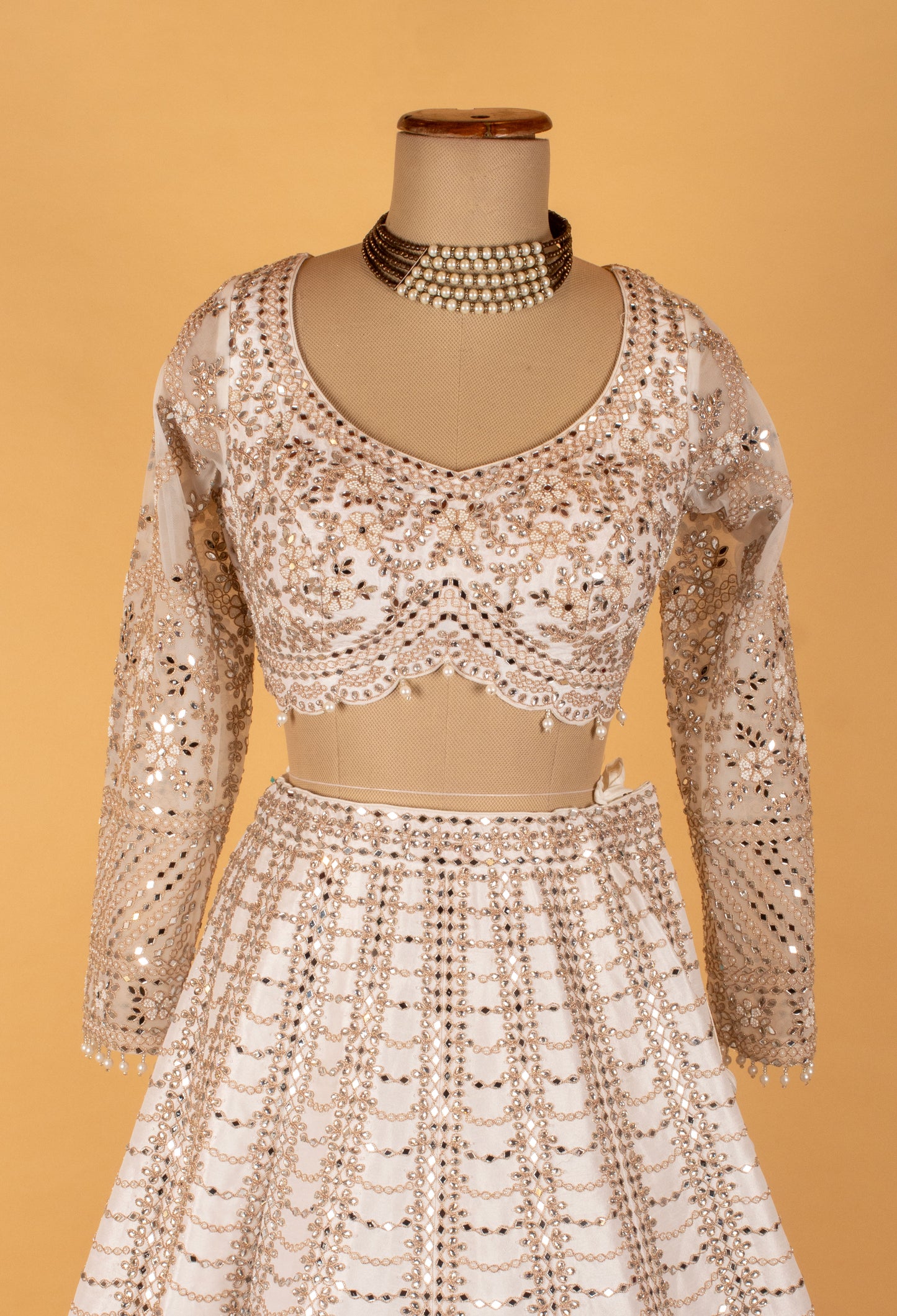 White & Gold Heavy Embellished Bridal Lehenga Choli with Cape Dupatta – Premium Wedding & Reception Wear