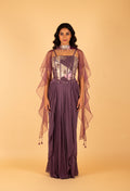 Purple Straight-Cut Designer Suit with Embellished Corset Style Bodice & Cape – Premium Party & Wedding Wear