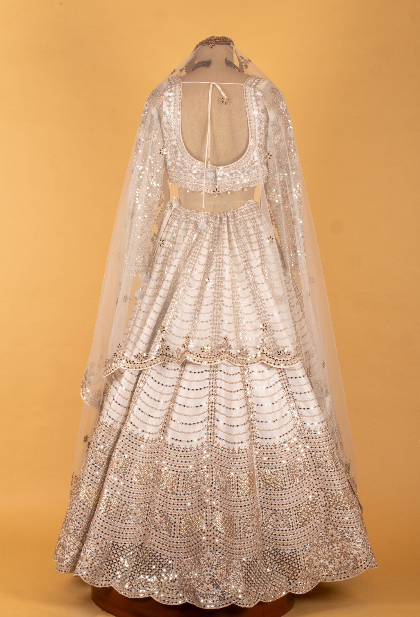 White & Gold Heavy Embellished Bridal Lehenga Choli with Cape Dupatta – Premium Wedding & Reception Wear