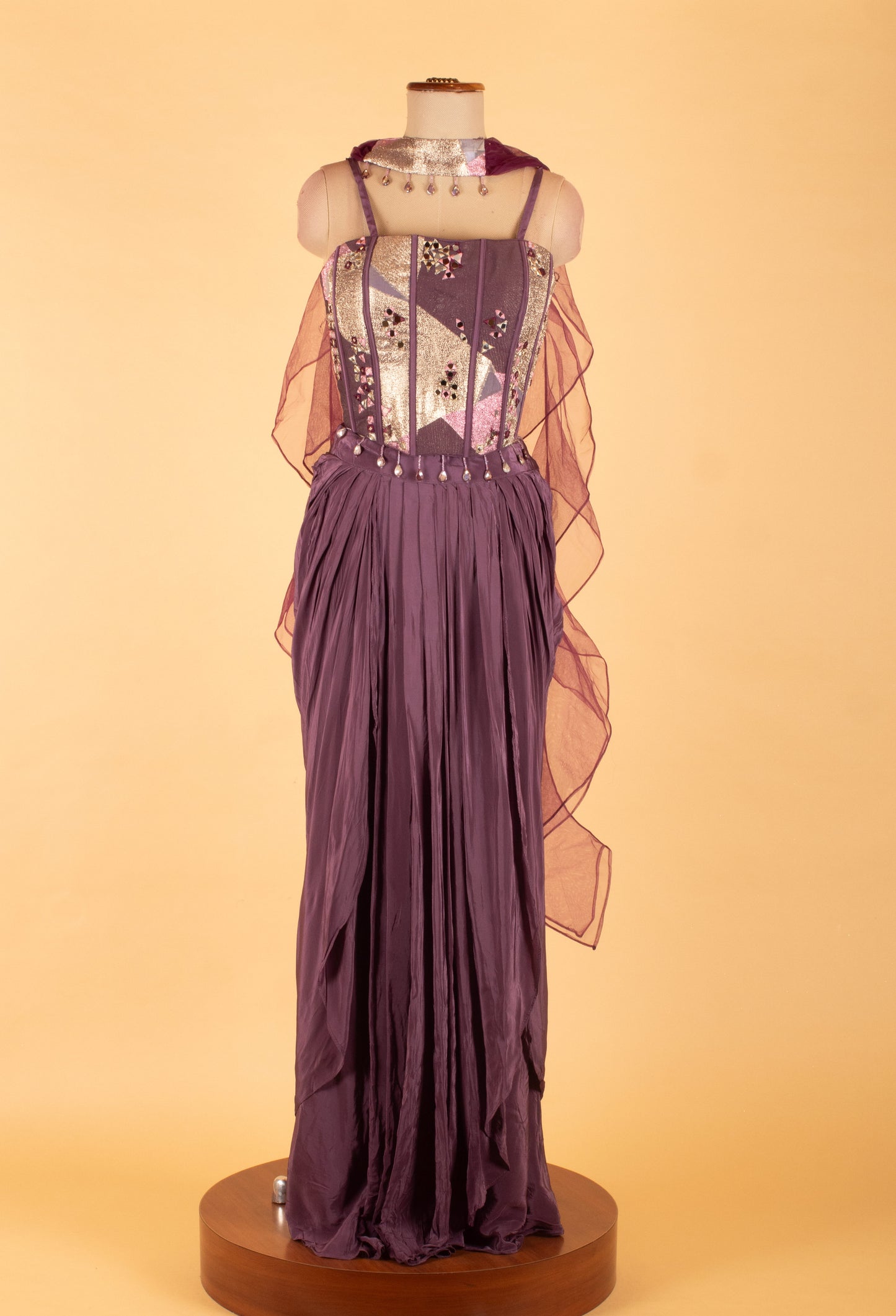 Purple Straight-Cut Designer Suit with Embellished Corset Style Bodice & Cape – Premium Party & Wedding Wear