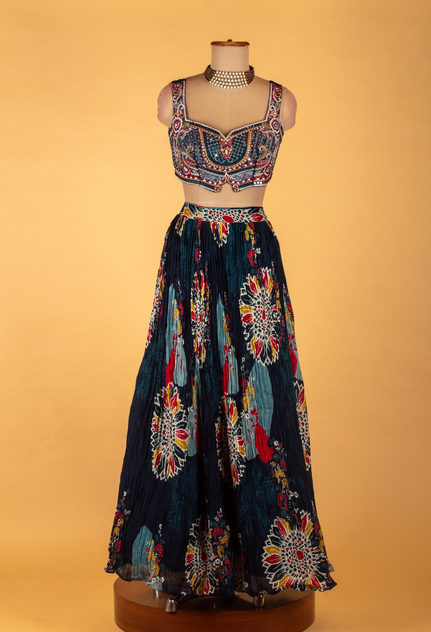 Navy Blue Designer Printed Lehenga Choli with Embellished Blouse & Dupatta – Festive & Wedding Wear