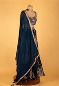 Navy Blue Designer Printed Lehenga Choli with Embellished Blouse & Dupatta – Festive & Wedding Wear