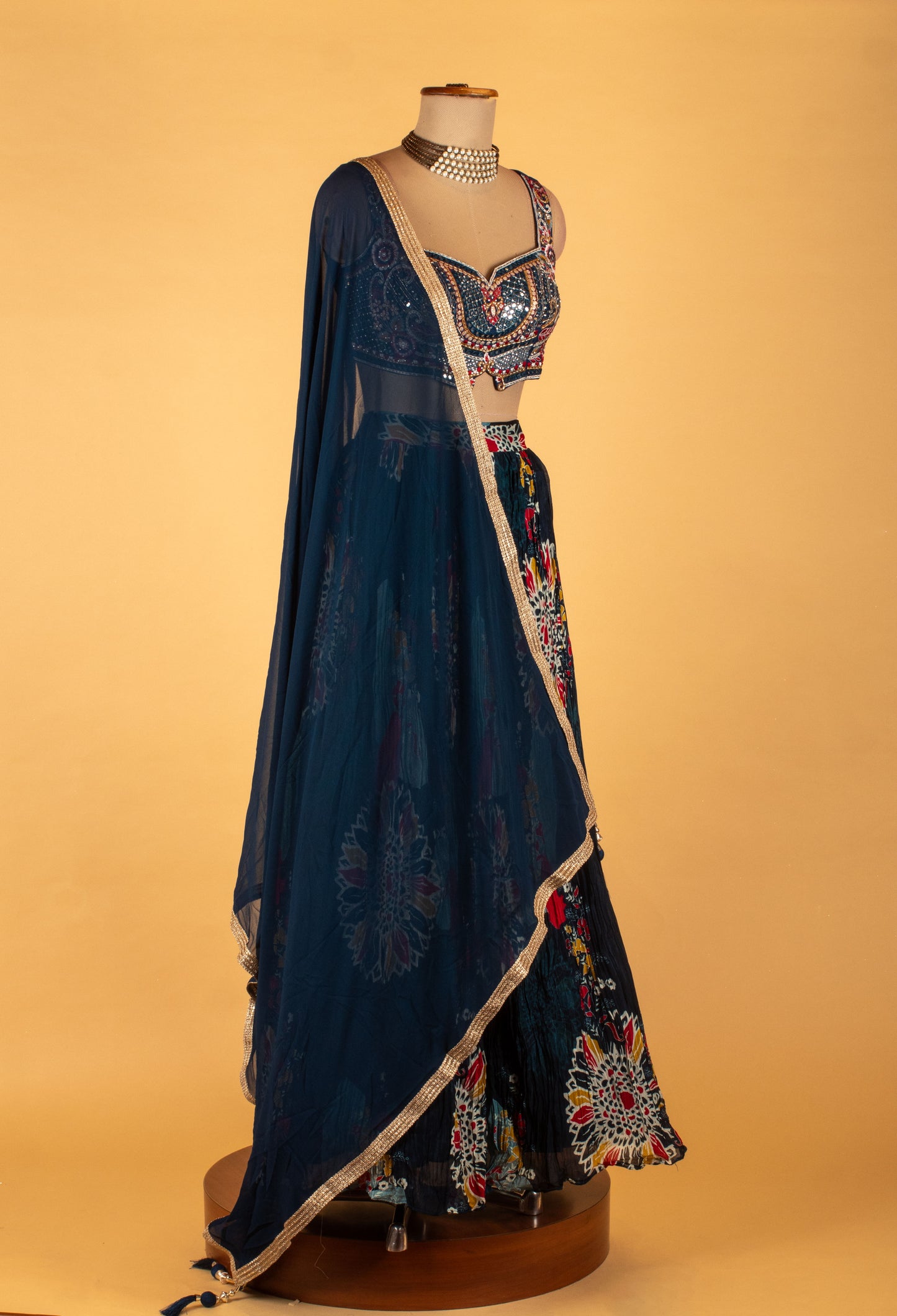 Navy Blue Designer Printed Lehenga Choli with Embellished Blouse & Dupatta – Festive & Wedding Wear