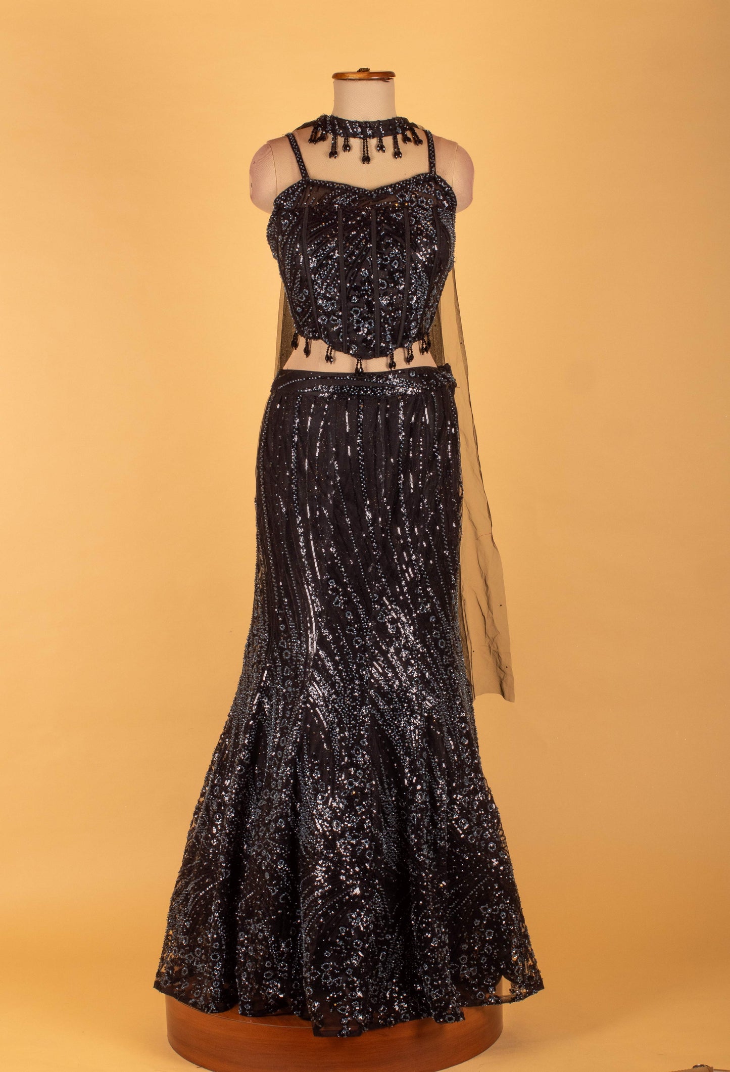 Black Sequins Embellished Lehenga Set with Crop Blouse & Choker – Premium Party & Wedding Wear