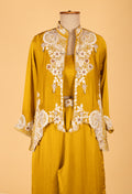 Mustard Yellow Indo-Western Co-ord Set with Embroidered Jacket – Party & Festive Wear for Women
