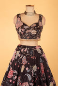Black | Black floral lehenga choli with sequin and thread embellished blouse | 3
