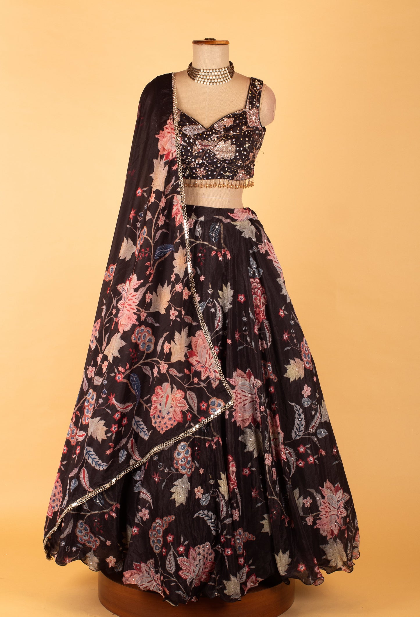 Black | ASMA printed black lehenga set with matching dupatta | 4