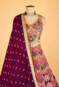 Multicolor Heavy Embroidered Traditional Crop Top Lehenga Set with Velvet Dupatta