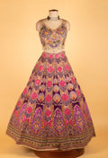 Multicolor Heavy Embroidered Traditional Crop Top Lehenga Set with Velvet Dupatta