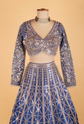 Royal Blue Heavy Mirror & Sequin Embroidered Crop Top Lehenga Set with Dupatta