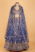 Royal Blue Heavy Mirror & Sequin Embroidered Crop Top Lehenga Set with Dupatta