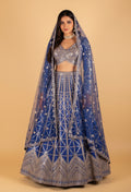 Royal Blue Heavy Mirror & Sequin Embroidered Crop Top Lehenga Set with Dupatta