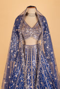 Royal Blue Heavy Mirror & Sequin Embroidered Crop Top Lehenga Set with Dupatta