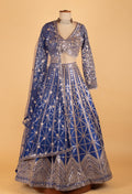 Royal Blue Heavy Mirror & Sequin Embroidered Crop Top Lehenga Set with Dupatta