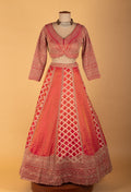 Red & Peach Heavy Embroidered Bridal Crop Top Lehenga Set with Handwork Dupatta
