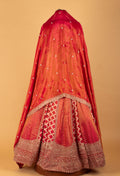 Red & Peach Heavy Embroidered Bridal Crop Top Lehenga Set with Handwork Dupatta