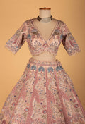 Blush Pink Pastel Embroidered Designer Bridal Lehenga Set with Sequin Net Dupatta
