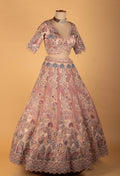 Blush Pink Pastel Embroidered Designer Bridal Lehenga Set with Sequin Net Dupatta
