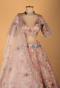Blush Pink Pastel Embroidered Designer Bridal Lehenga Set with Sequin Net Dupatta