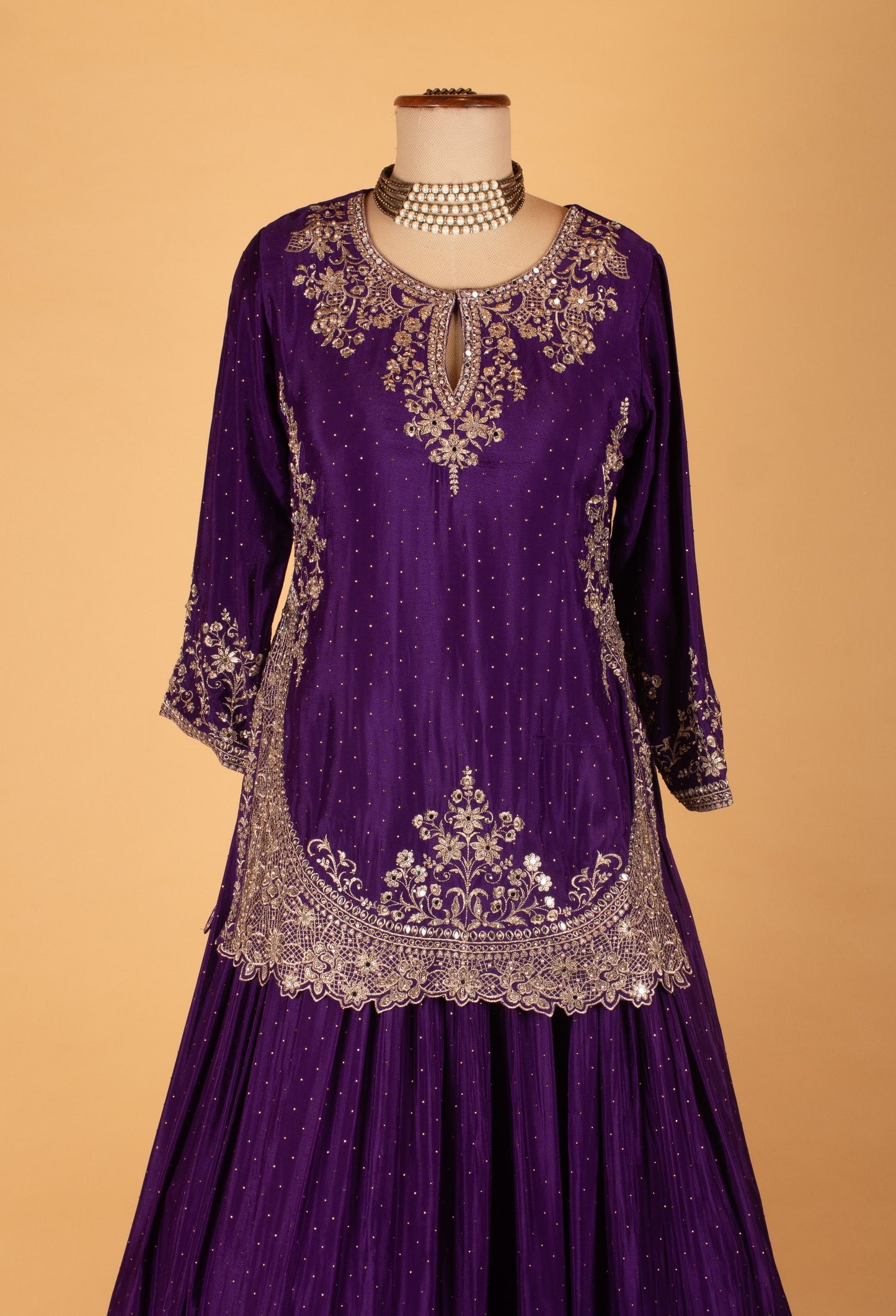 Royal Purple Embroidered Crop Top Lehenga Set with Dupatta