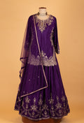 Royal Purple Embroidered Crop Top Lehenga Set with Dupatta