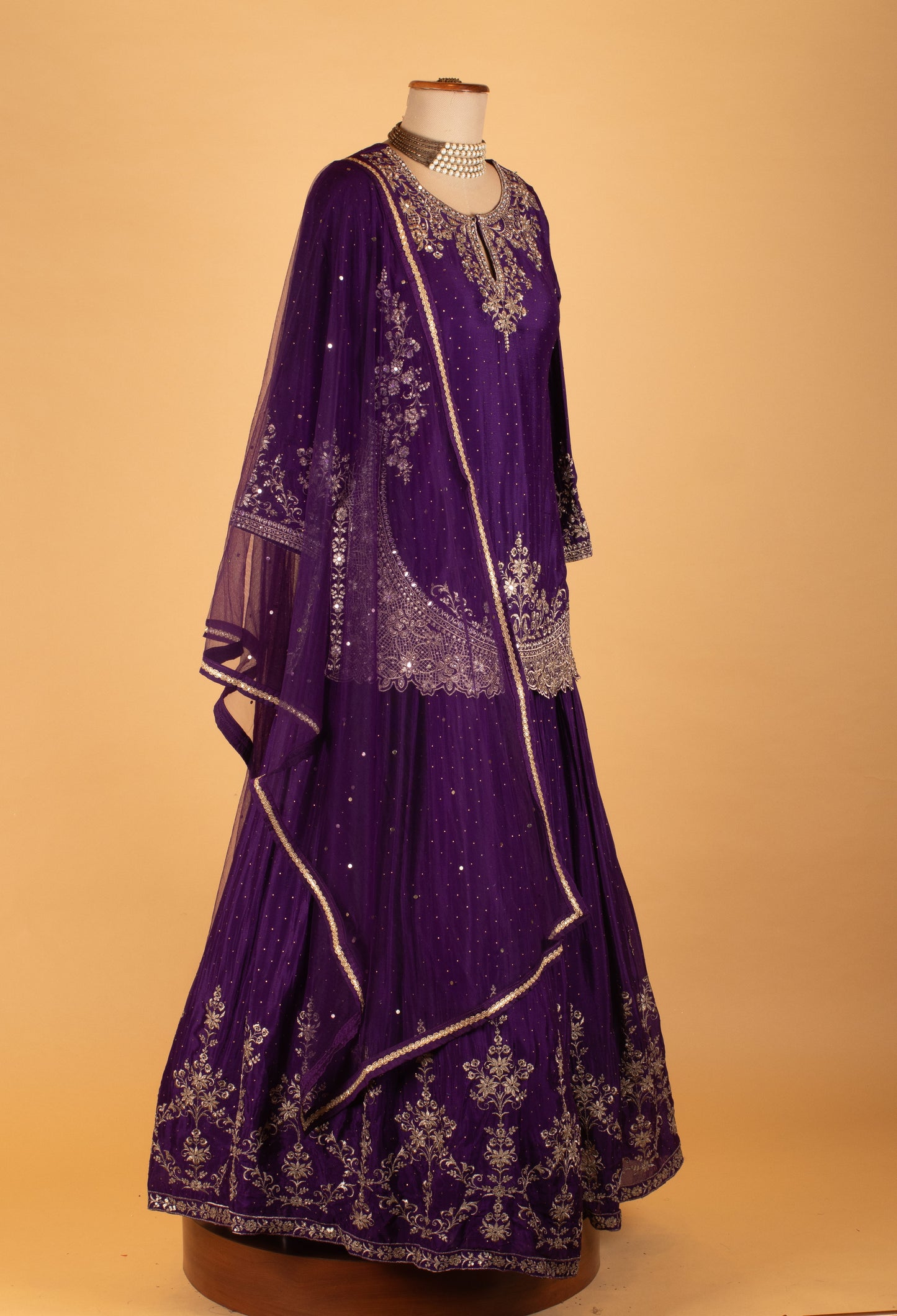 Royal Purple Embroidered Crop Top Lehenga Set with Dupatta